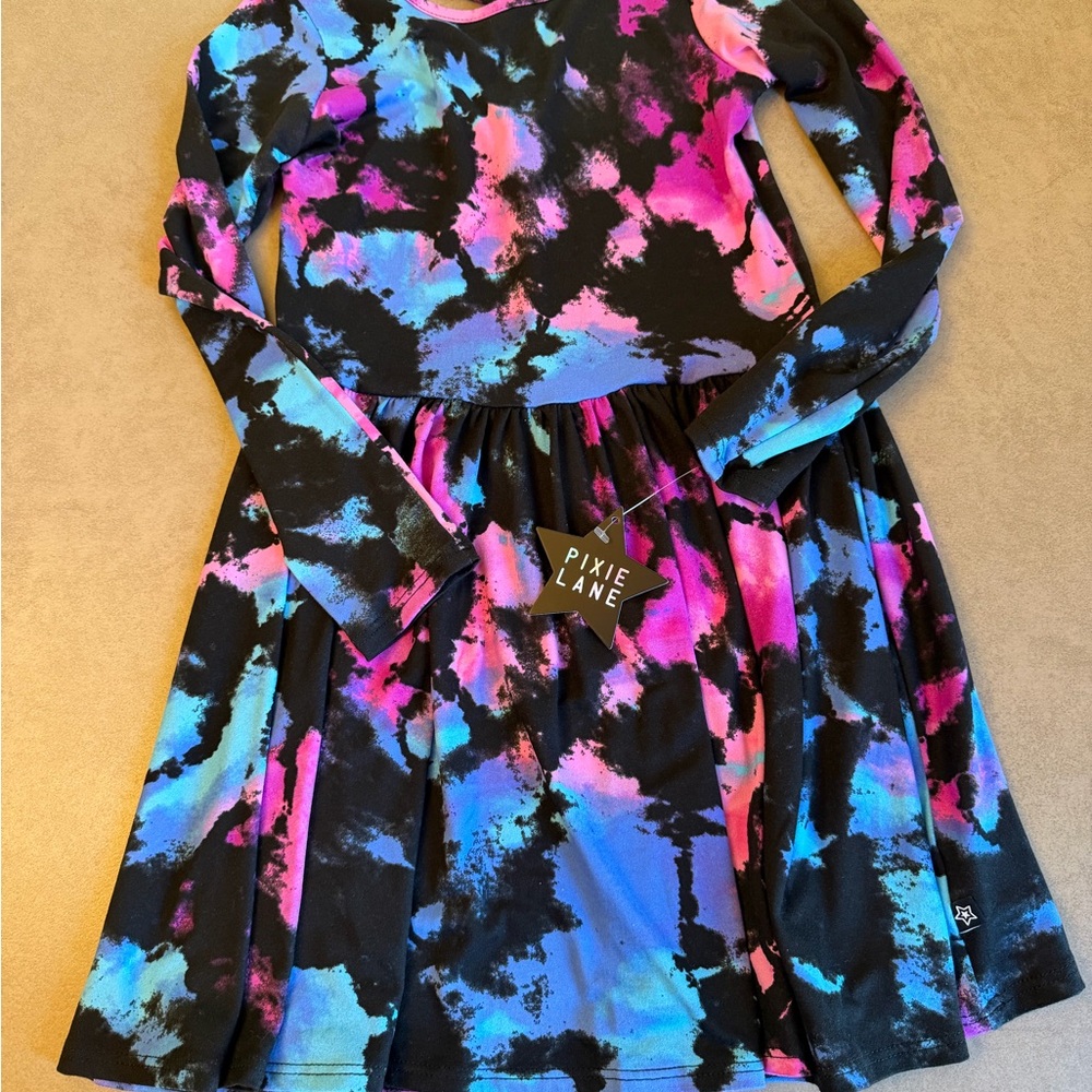 Pixie Lane Kids Tie-Dye Dress - Black, Pink, Blue